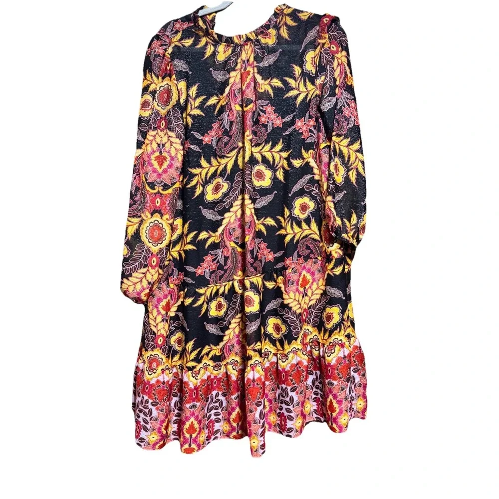 MAIA Long Sleeve Floral Chiffon Shift Dress Floral With Full Slip Liner 12-14 - Picture 1 of 9